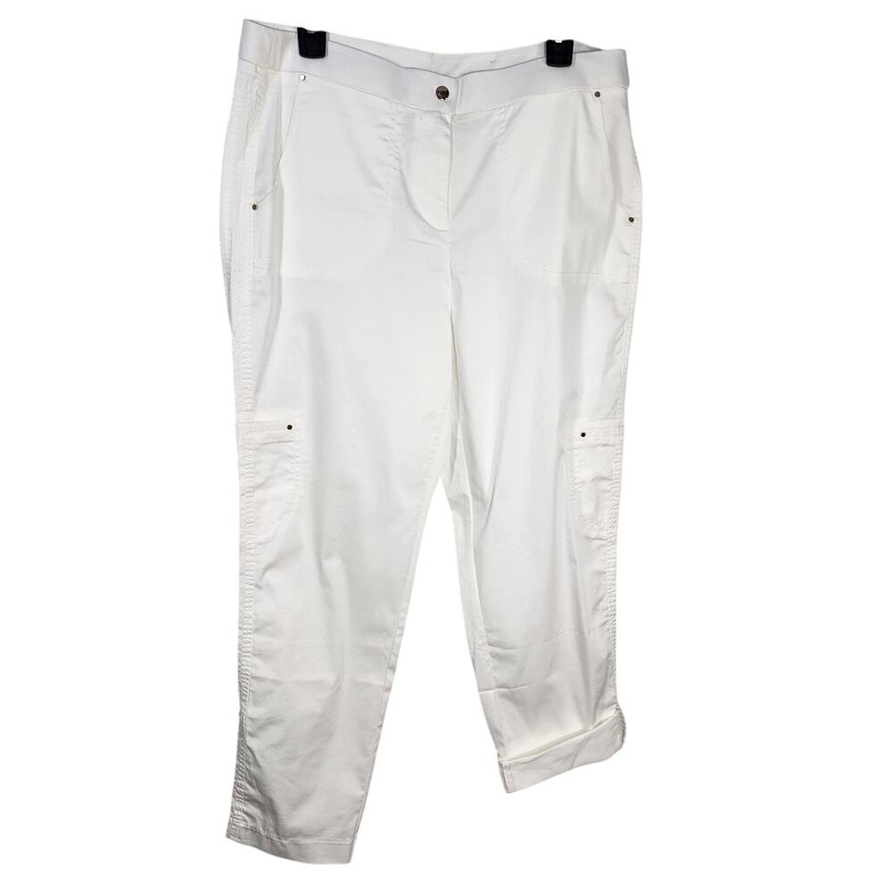 Chicos Womens Pants 2 US 12 White Secret Stretch Luxe Utility Convertible Crop